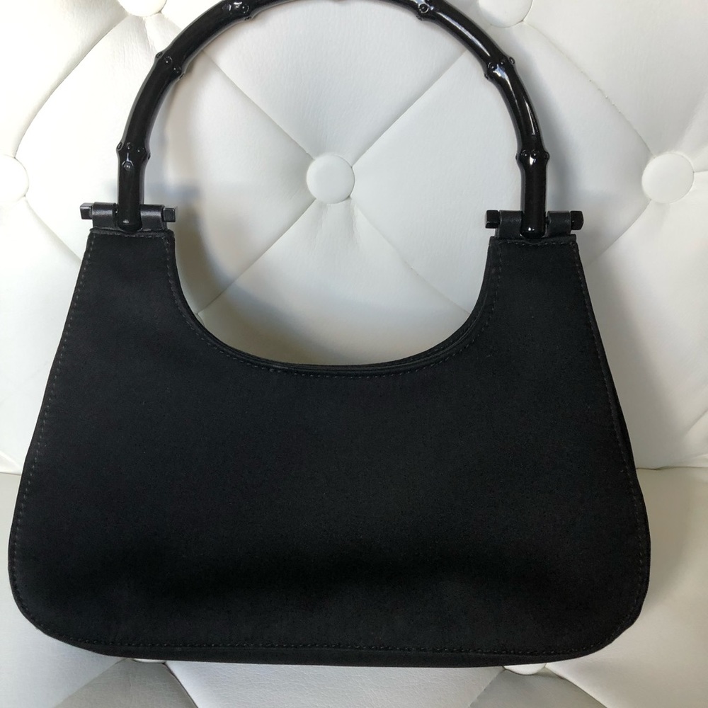 Gucci Black Satin Bamboo Handle Hobo Bag Black Gucci Purse Mini Satin Hobo Purse - Picture 6 of 10